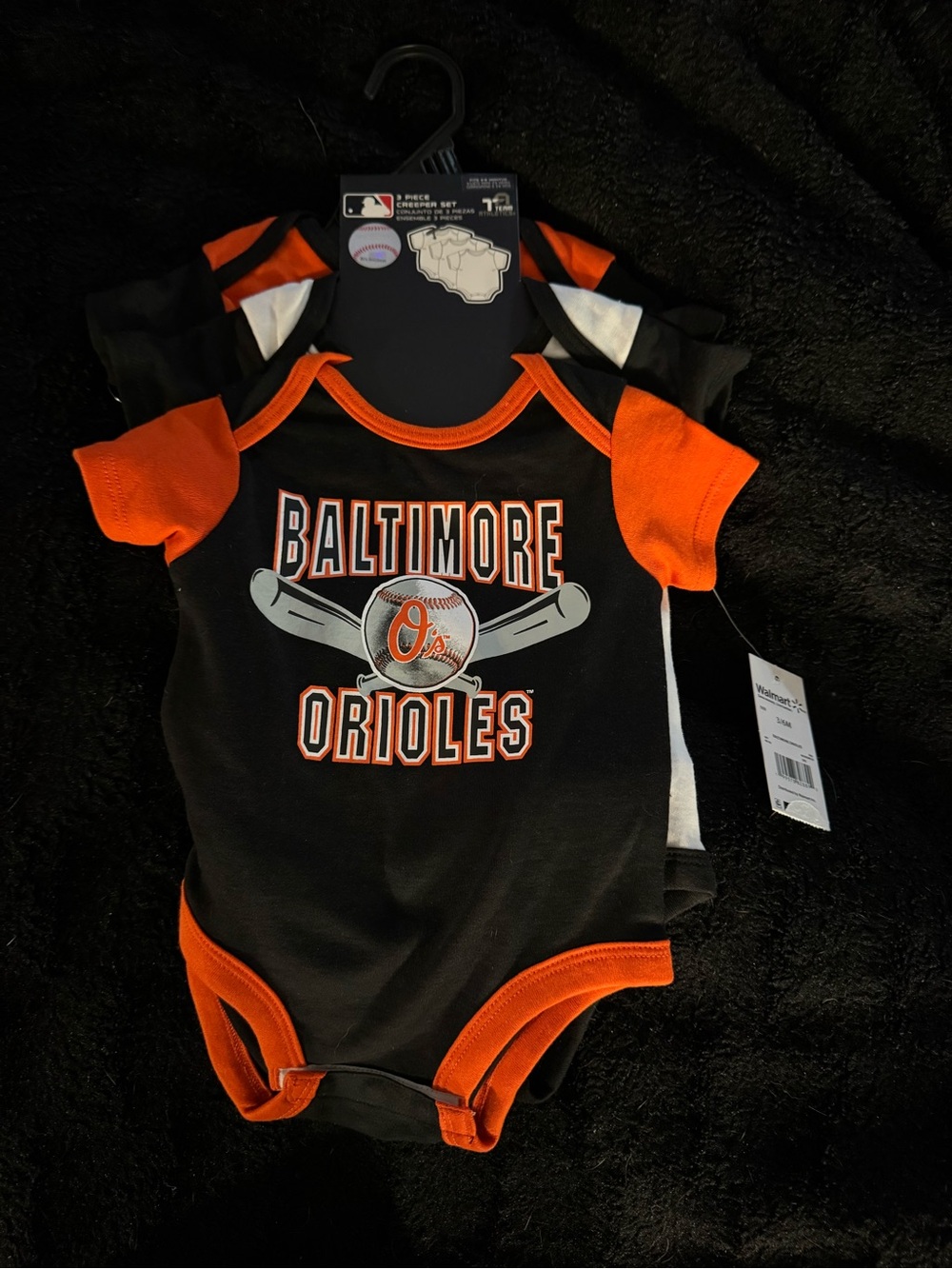 Baltimore Orioles Black & Orange Baby One-Piece Bodysuits (3)